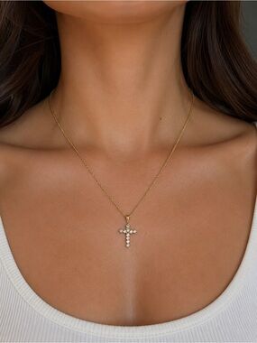 Petite Gold-Plated Sterling Silver CZ Cross Necklace